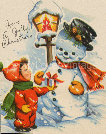 Vintage boy and Snowman